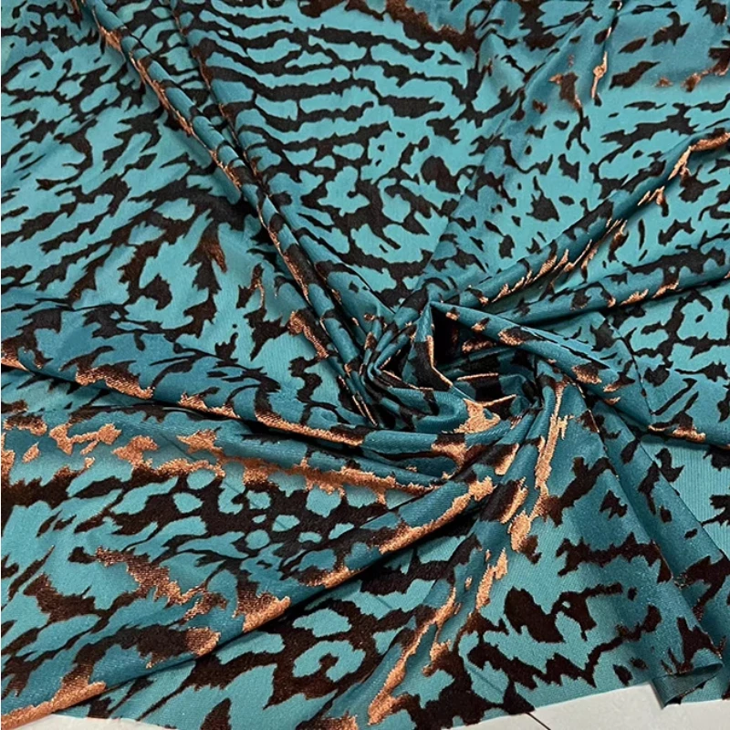 Green Leopard Print Velvet Fabric, African Lace, Stretch Brocade, Spandex Fabric for Dresses, DIY Clothing, 1m * 1.5m