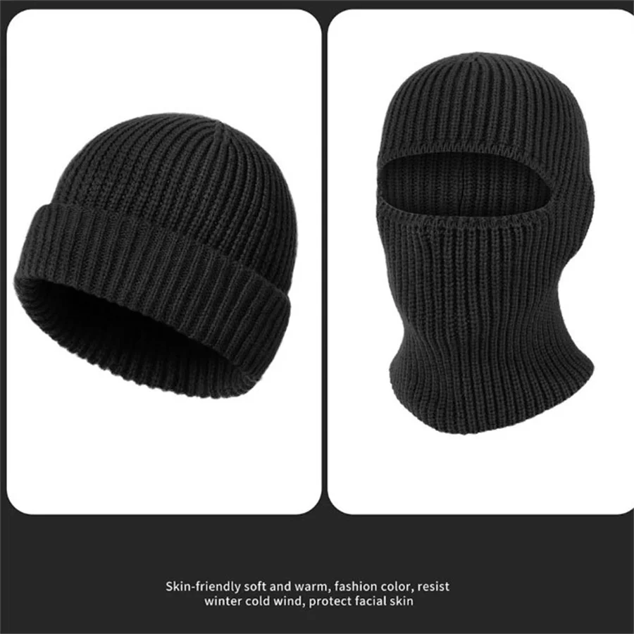 2pcs A Hole Beanies Mask Knit Hat 2in1 Full Face Protection Earmuffs Balaclava Cap Winter Outdoor Cycling Ski Warm Face Cover 4