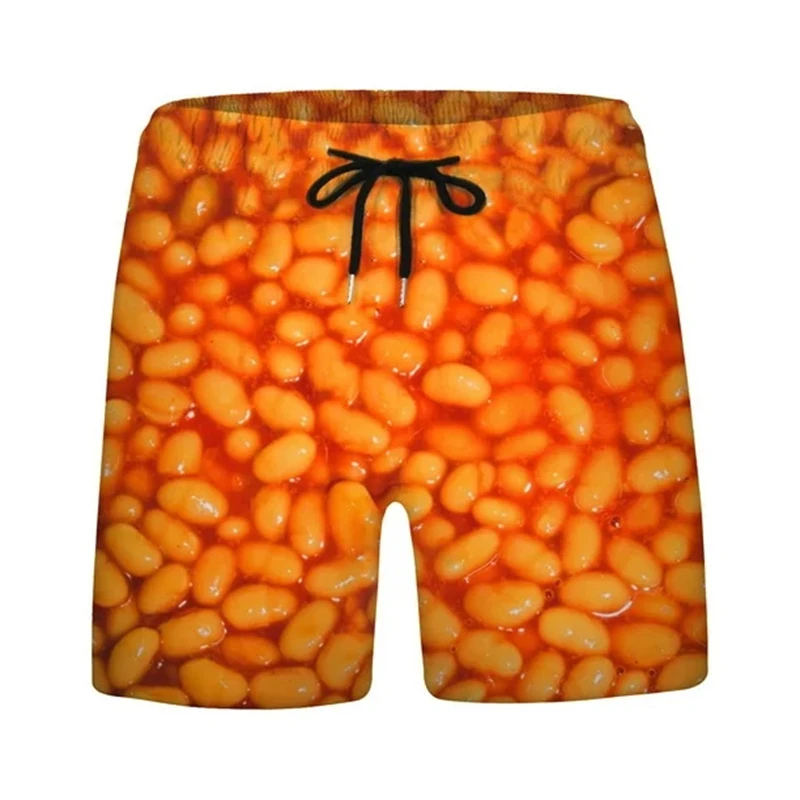 Delicious Food Graphic Beach Shorts For Men Clothing Casual 3D Cheese Pizza Sausage Printed Short Pants Men Boys Board Trunks