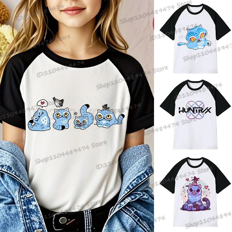 

KPop Demon Hunters Tiger Print Kids T Shirt 2025 New Short Sleeve 100% Cotton Fashion T-shirt Boys Girls Cartoon Tops Tees