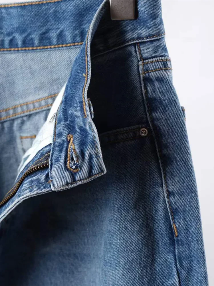 Jeans dritti da donna cerniera a vita alta semplice tutto-fiammifero 2024 primavera estate nappe Trim Denim pantalone alla caviglia
