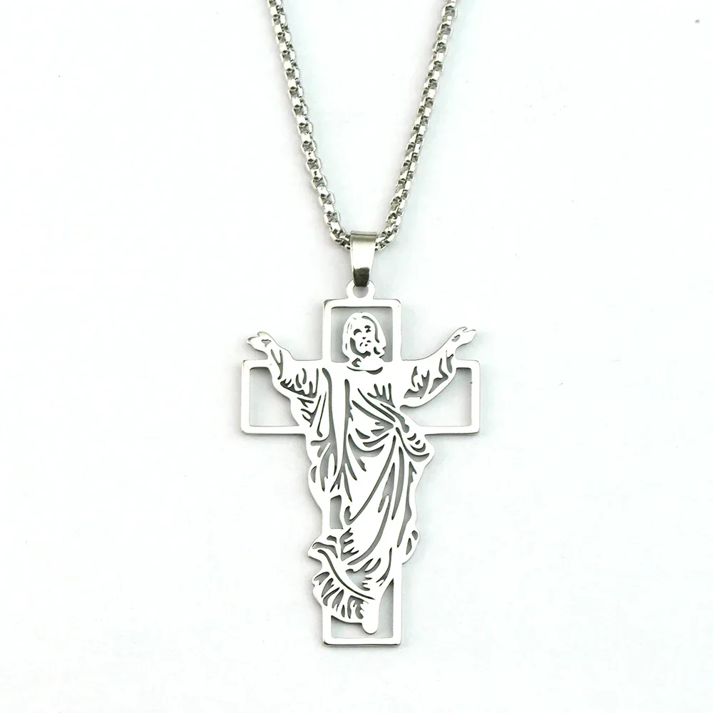 Saint St. Benedict Jesus Cross Pendant Necklace Men and Women Religious Christian Catholic Amulet Stainless Steel Jewelry