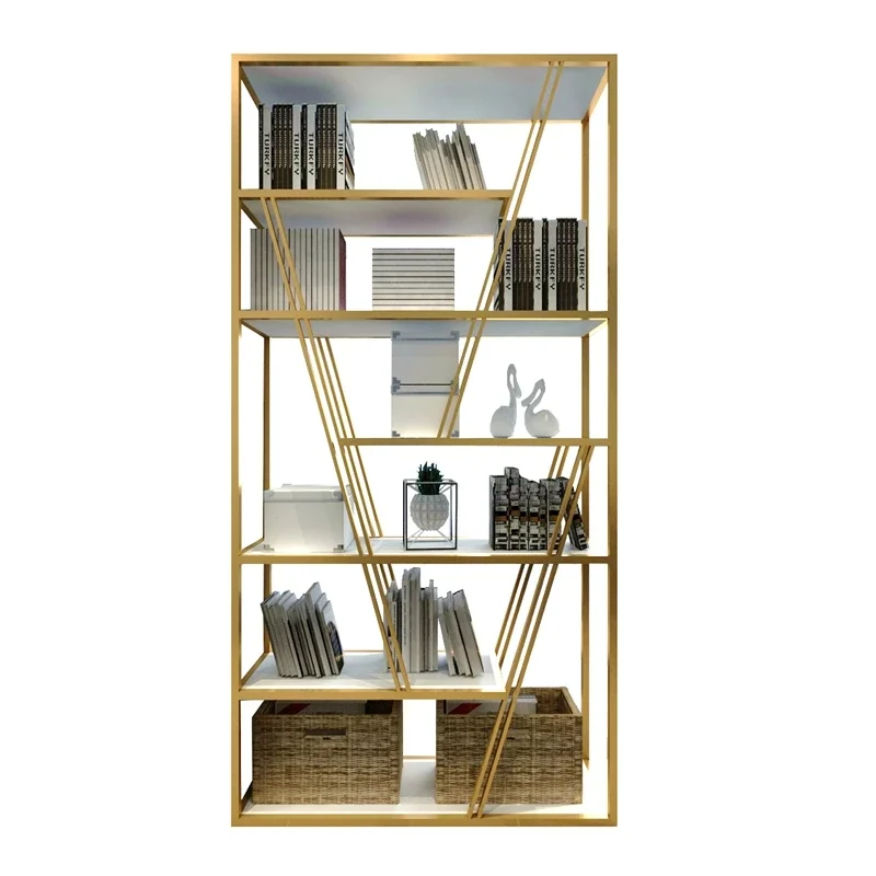 Advanced Nordic gold partition storage screen, living room floor standing modern office display rack