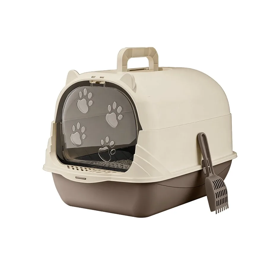 Portable Cat Litter Box with Handle Large Space Design Fully Enclosed Front Entry and Litter Filter Pedal Covered Kitty Toilet