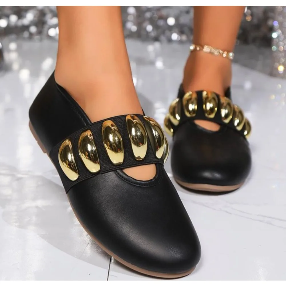 

Metal Studded Women Ballet Flats Comfortable Dance Shoes Casual Walking Loafers Flat Espadrilles Ladies Black Mary Janes