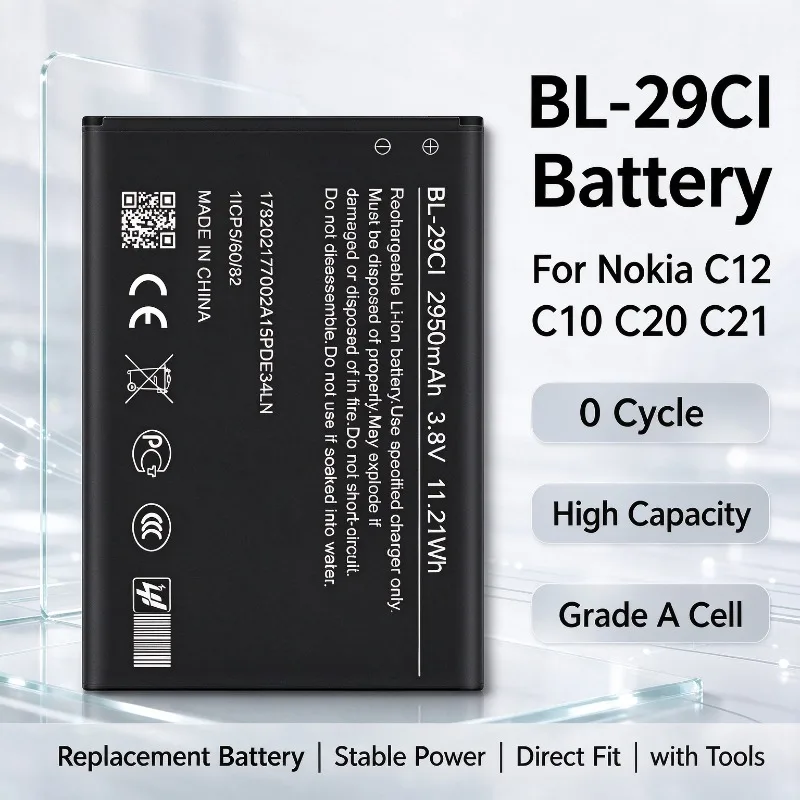 BL-29CI Battery for Nokia C12 C10 C20 C21 0 Cycle High Quality High Capacity Grade A Cell Replacement Battery with Tools