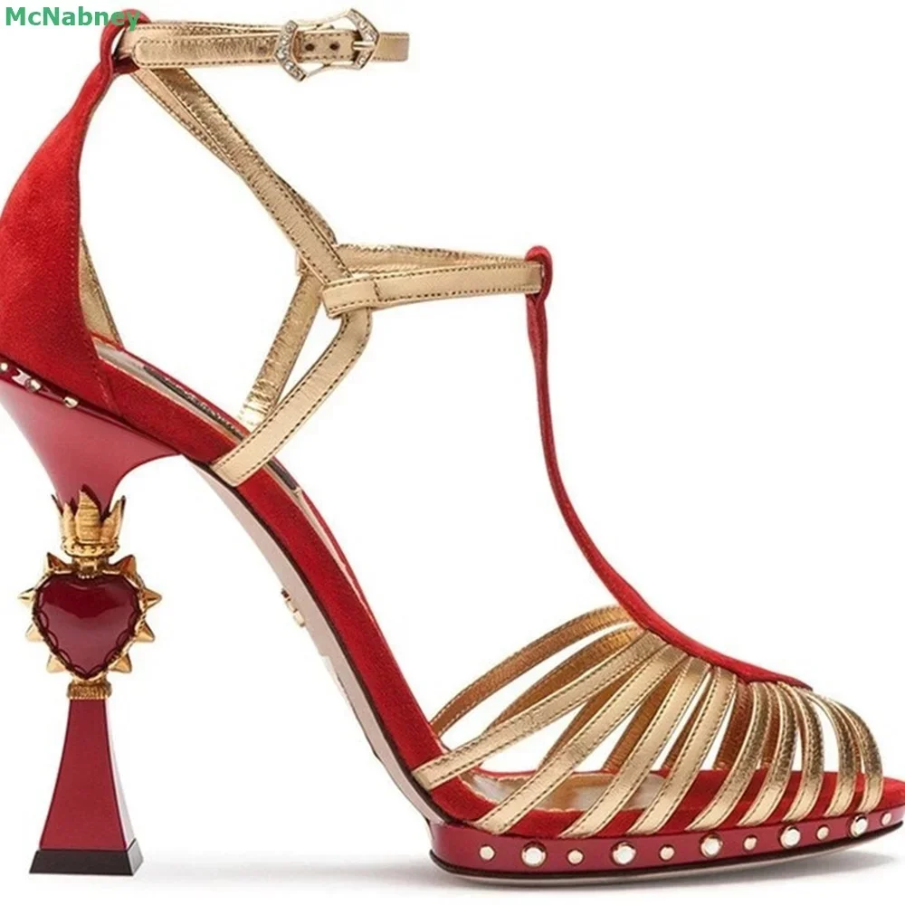 مربع الأحجار الكريمة كعب الصنادل غطاء الظهر ضيق الفرقة مختلط الألوان اللمحة تو الكاحل مشبك حزام مثير أنيقة الصيف النساء الأحذية