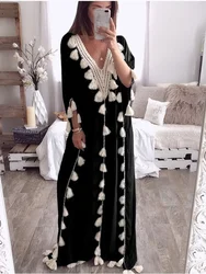 Dubai Turkey Muslim Abaya Dress Women Boho Summer Tassel Moroccan Kaftan Sundress Islamic Clothing Long Dresses Ropa Long Robes