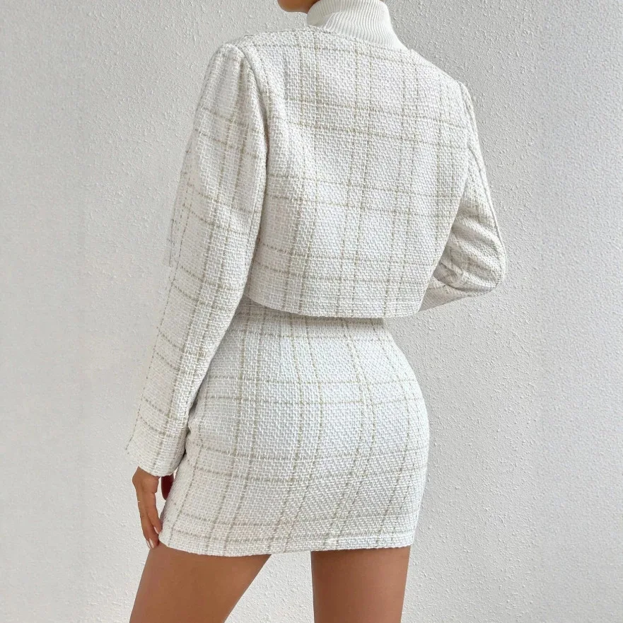 2026 Round-neck. Tweed. High-waisted Single-breasted A-line Short Skirt A Sophisticated And Elegant Outfit Suitable For Work And