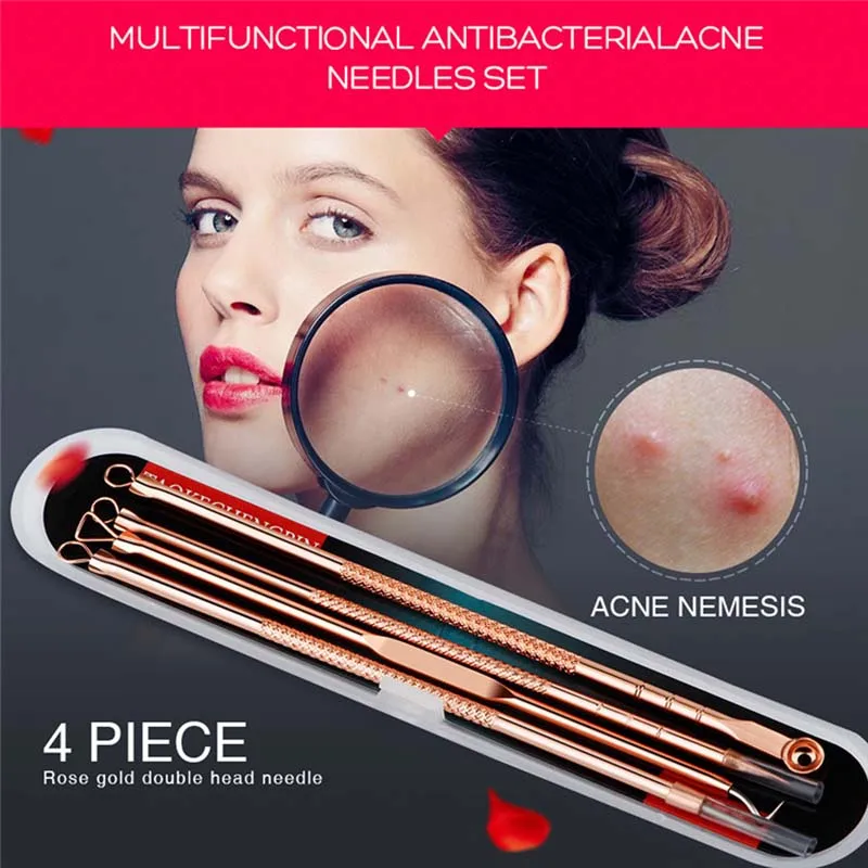 4PCS/SET Stainless Steel Acne Needles To Remove Blackheads Acne Rose Gold Beauty Tools