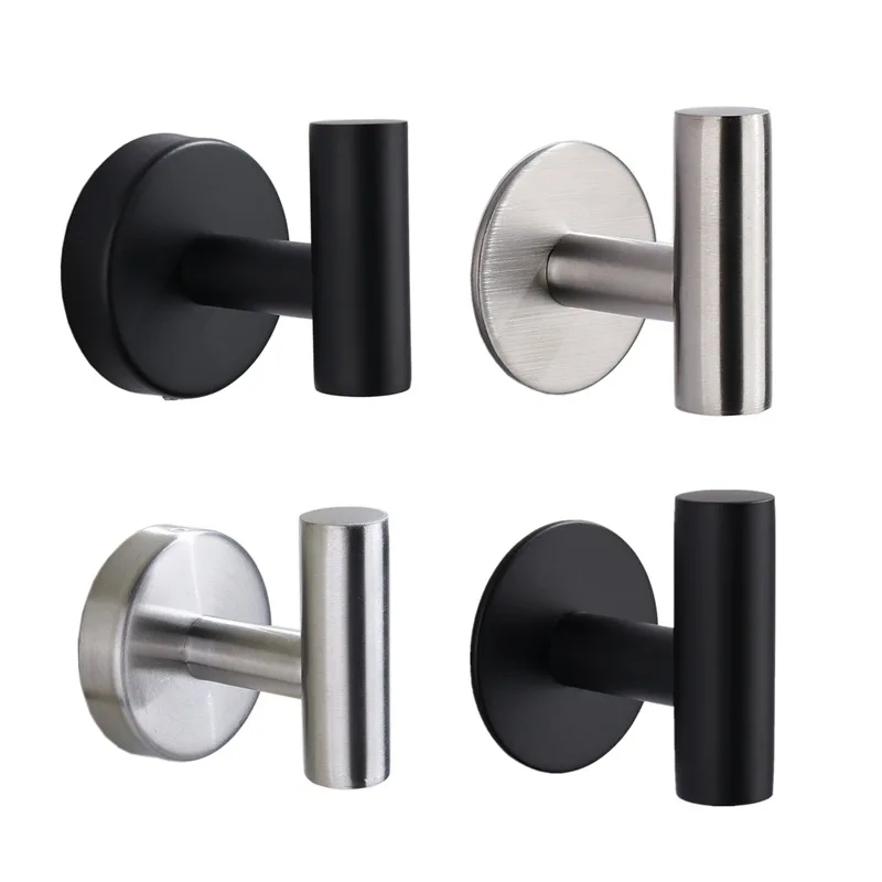 Wall Hook Stainless Steel Clothes Hanging Hooks Matte Black 3M Adhesive Key Robe Hanger Towel Holder for Bathroom Kitchen