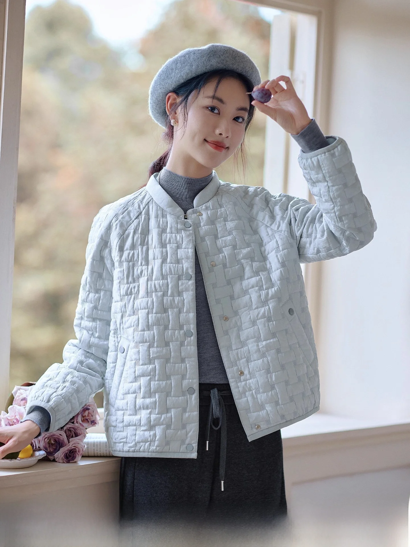 

Blue Cotton Jaet Women's ort Design Winter New Sle Elegance Outerwear Top Red Commute Loose Fit Regular Sve