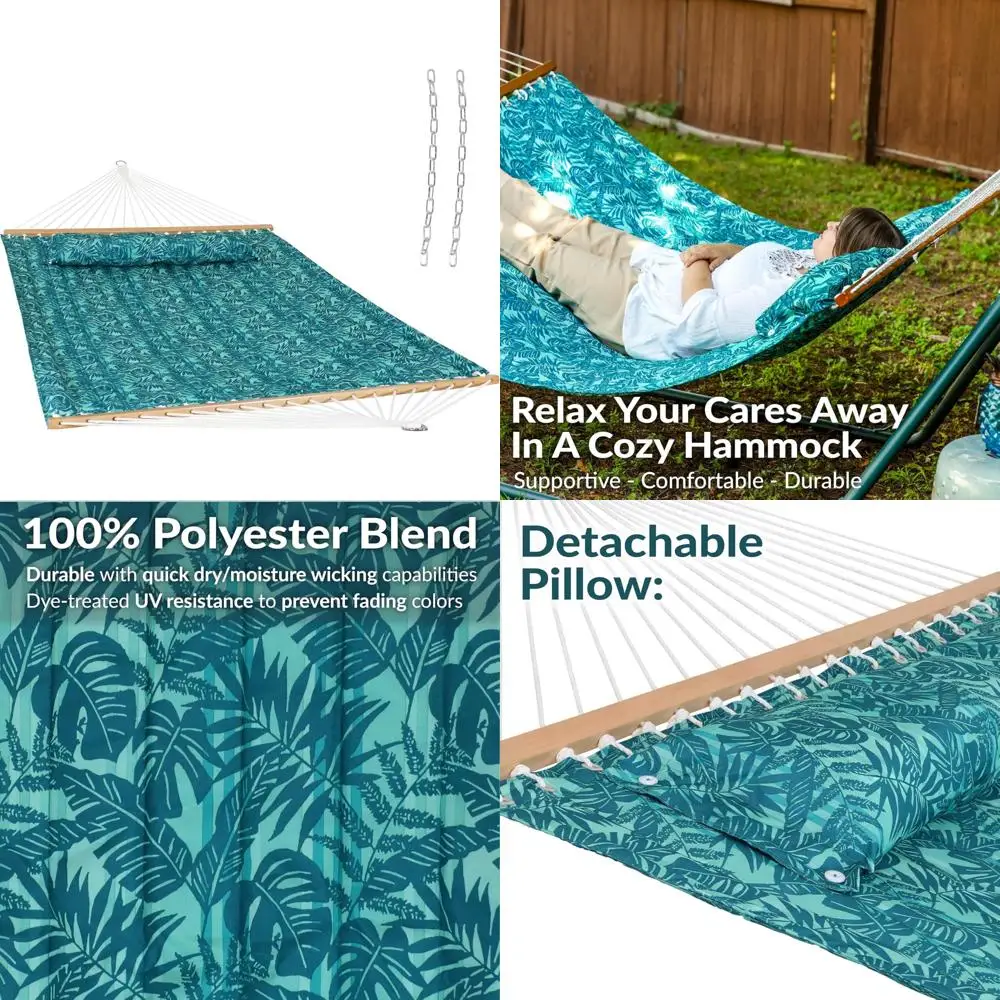 

Сверхмощный двойной гамак для улицы емкостью 450 фунтов — стеганый, холодный синий тропический дизайн для комфортной релаксации