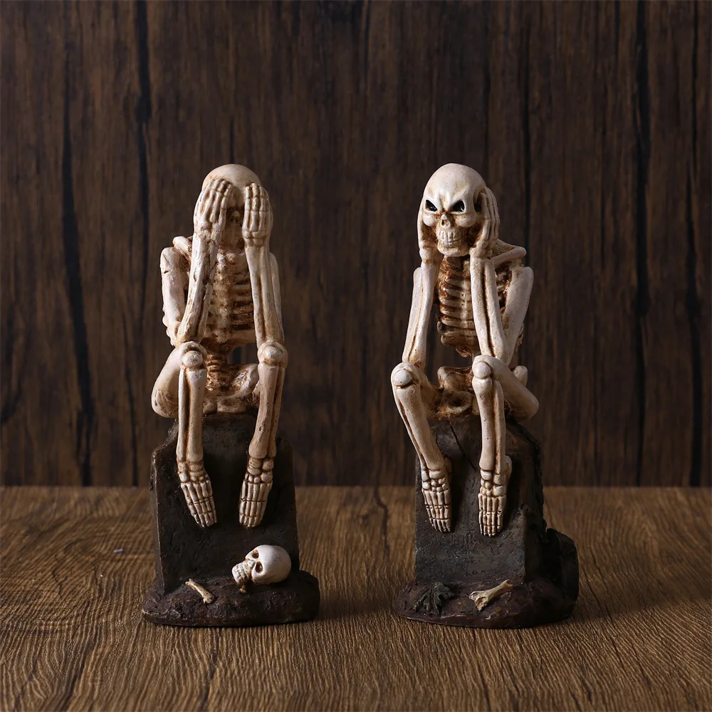 Don't Liste,n Don't Talk, Don't Look ,At Tombstones Skull Decorations European Style Halloween Antique Decorative Crafts