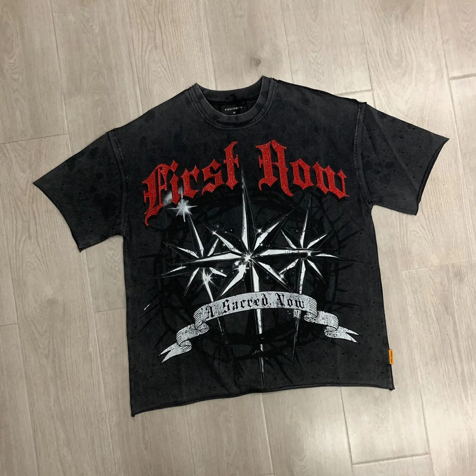 First Row Retro A Sacred Vow Thornbush Stars Crop Street Beaded Short-Sleeved T-shirt