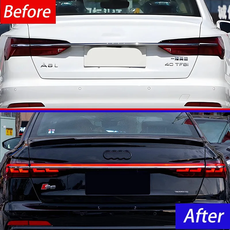 Auto LED Through Taillights Assembly For Audi A6 C8 2019-2022 Upgrade A8 Style Back Lamps Plug and Play Car Accessories Tool