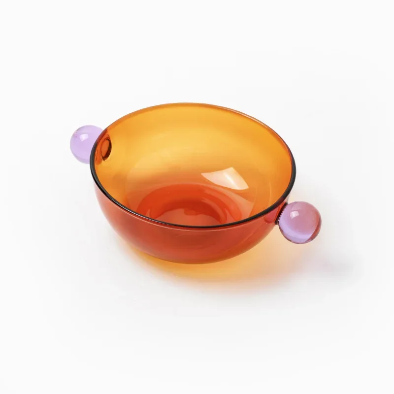 New Style Creative Two Tone Solid Color Material Glass Bowl With Two Ball Handles Amber Purple Grey Pink Green Yogurt Bowl