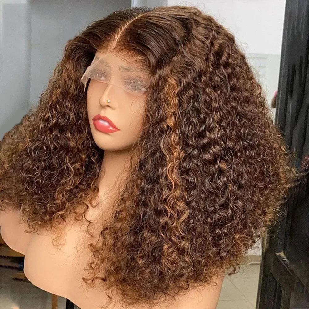 Peluca con malla frontal para mujer, suave, marrón, sin pegamento, 180 de densidad, 26 pulgadas de largo, rizado, profundo, con pelo de bebé, prearrancado para uso diario