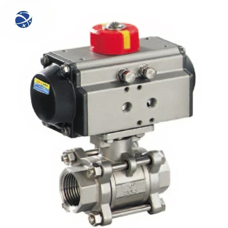 Stainless steel Pneumatic simple three piece thread weld flange clamp ball valve with 2-way 2-position solenoid valve