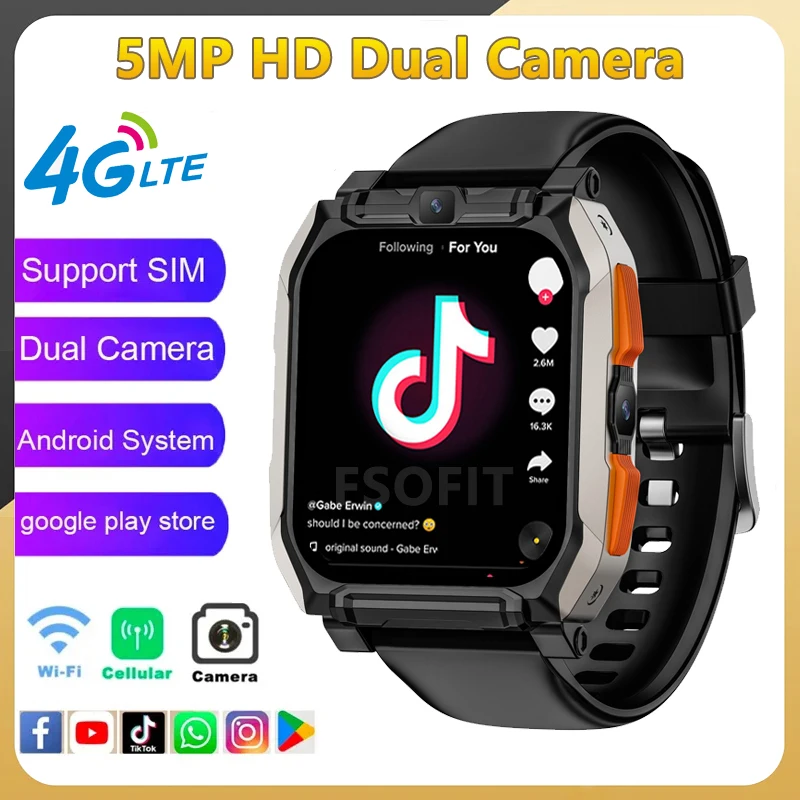 

5MP HD Dual Camera Smart Watch 4G Net SIM Card Google Play Youtube NEW T3 GPS WIFI Position Tiktok Call Android Smartwatch