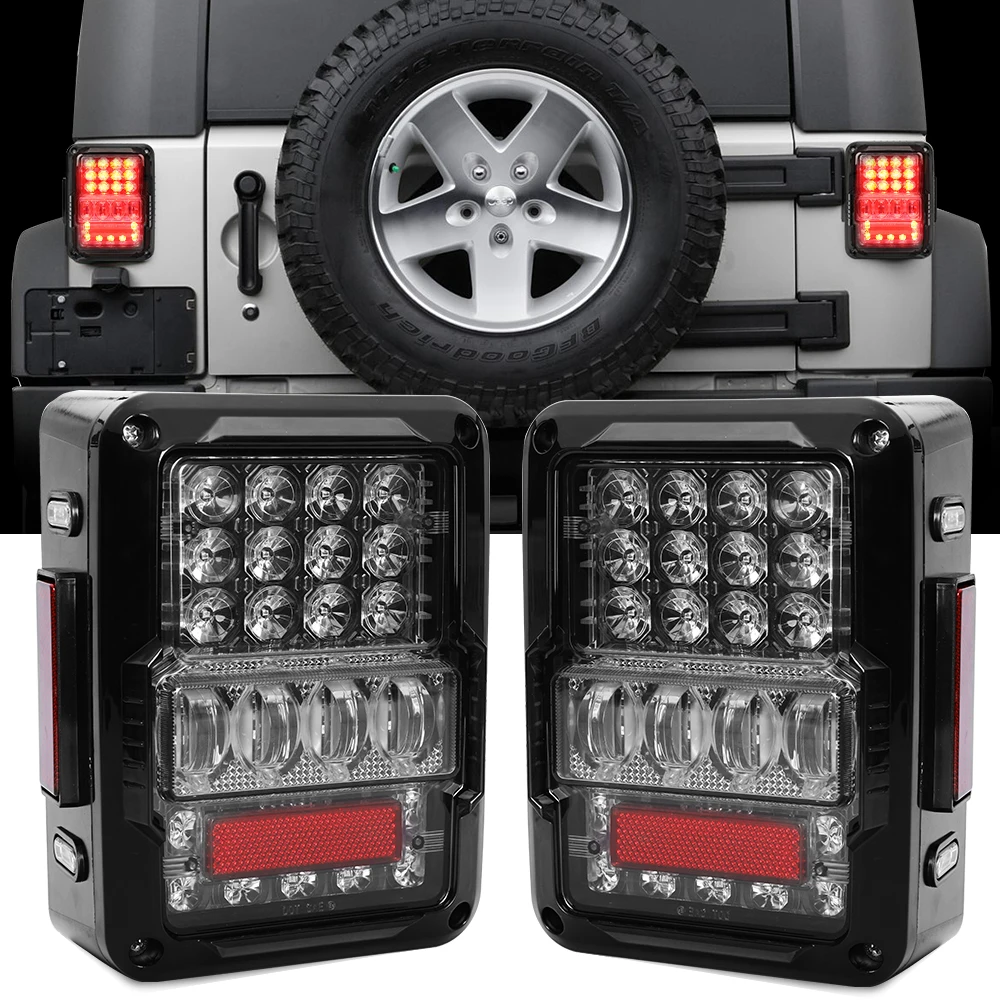 

4D Smoked Lens LED Tail Lights For Jeep Wrangler JK JKU 2007-2018, With Parking Light, Brake Turn Signal and Reverse Light