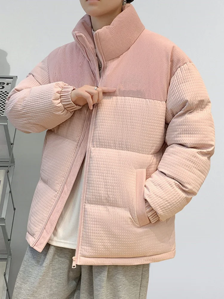 

Мужская зимняя утепленная хлопковая куртка с воротником-стойкой, молодежная модная теплая повседневная куртка на молнии с вельветовыми вставками