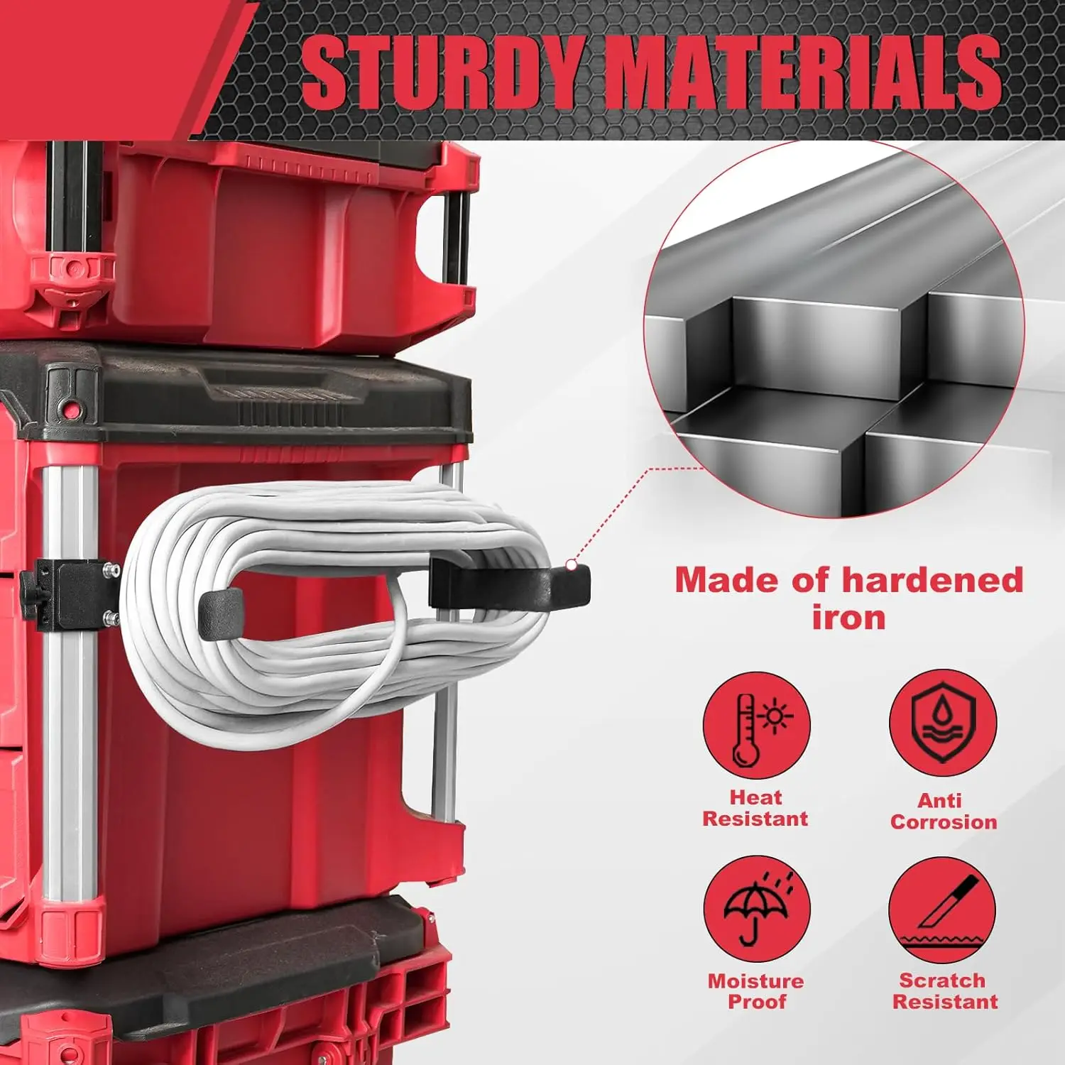 Extension Cord Holder Compatible with Milwaukee Packout Toolbox, Cord Storage Organizer, Space-Saving Corner Rail Clips Packout