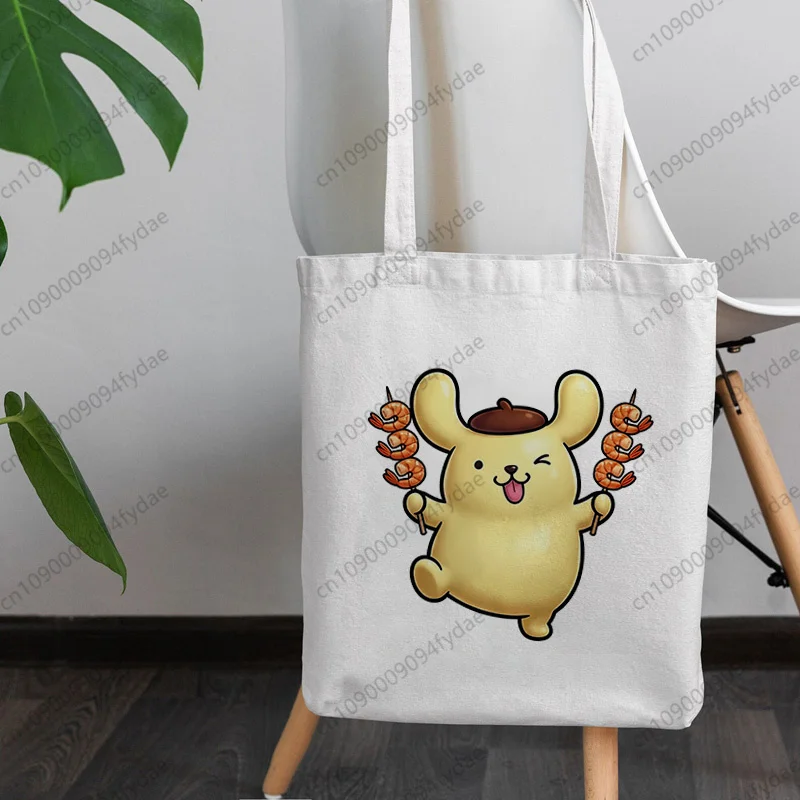 

Kawaii Pom Pom Purin Canvas Bag Women Girls Simple Large Capacity Storage Handbag Shoulder Bag Tote Reusable Student Bookbag
