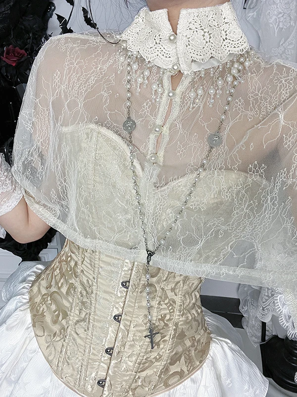 المرأة اليابانية Rojita نمط الحلو Y2k Blusas هالوين الزي الدانتيل بلوزة مثير شفافة شال الشيفون رقيقة Kawaii قميص #6