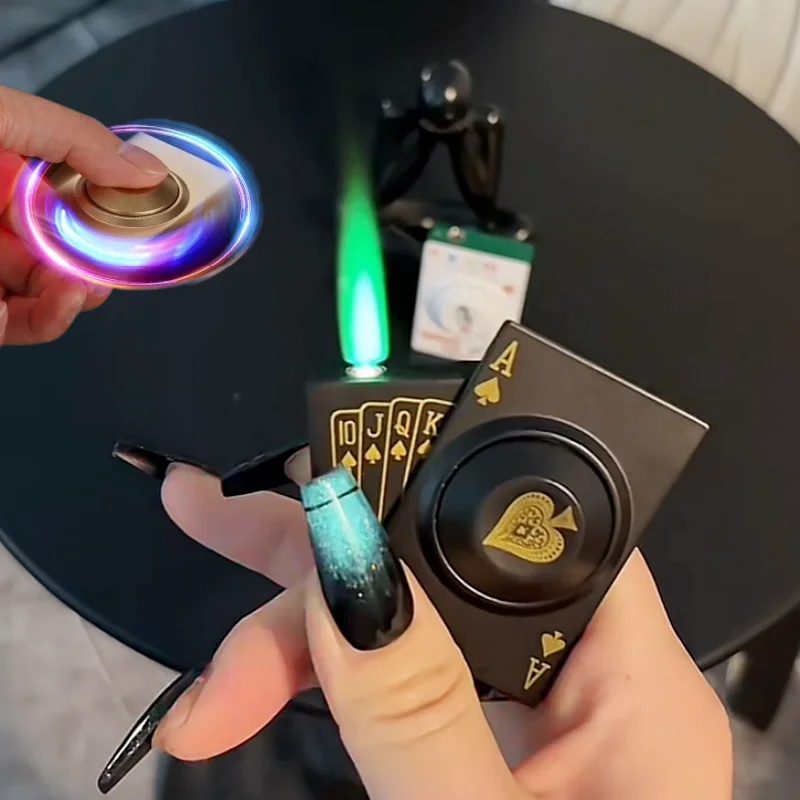 

Metal Rotating Poker Lantern Inflatable Lighter Windproof Jet Flame Butane Personalized Outdoor Lighter Men's Smoking Gift