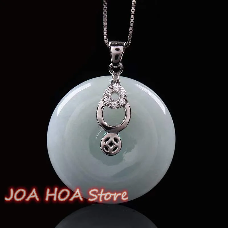 

Newest Sterling Silver S925 Inlaid A Gread Jadeite Zircon Diamond Pendant Natural Lucky Buckle Noble Jade Necklace Chain Jewelry