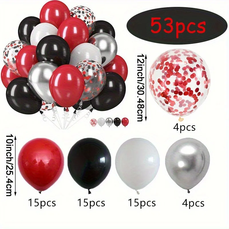 53-Piece Black Red Silver Latex Balloons Graduation Party Birthday Racing Poker Decorations Indoor and Outdoor Party Decorations view 3