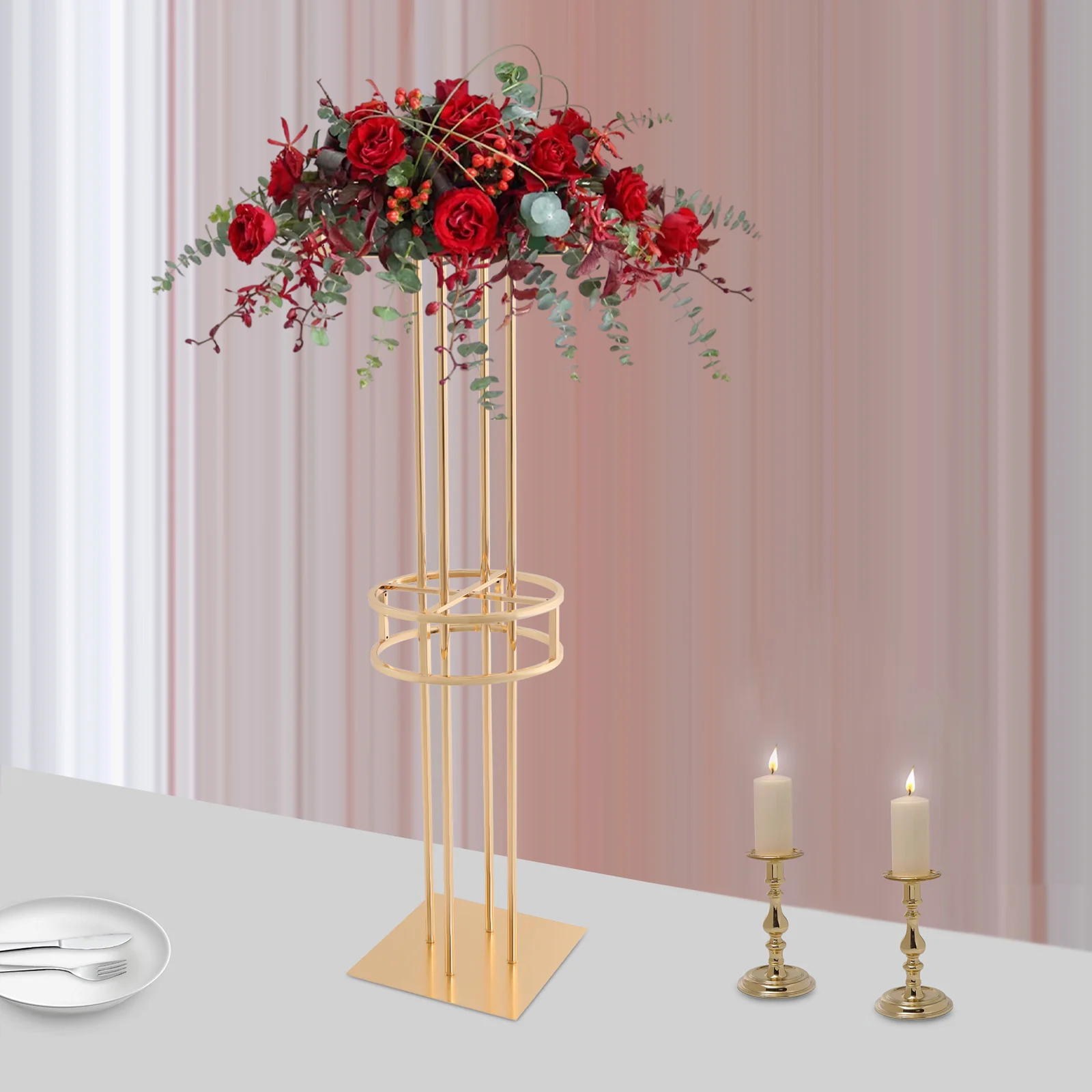 2-layer Golden Metal Flower Stand Banquet Guide Frame High Load-bearing Display Stand Decorative Flower Base
