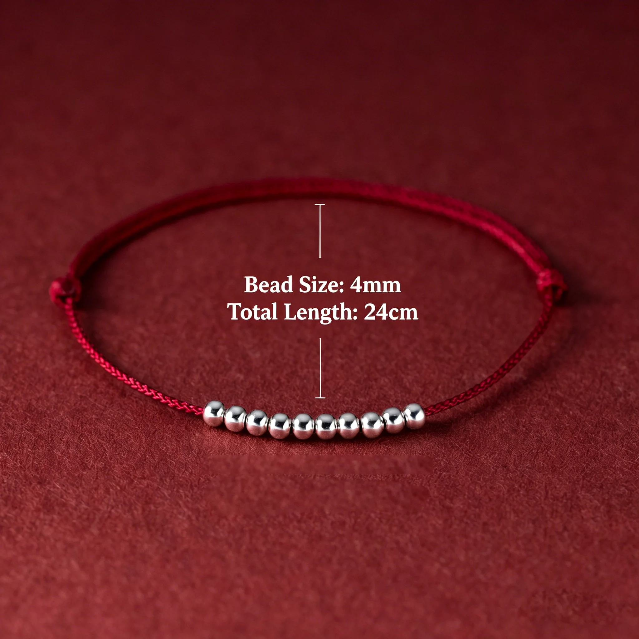 925 Sterling Silver Red Rope Bracelet 4mm Round Beads Triangle Beads Adjustable Red String Bracelet For Women Men Couple Jewelry