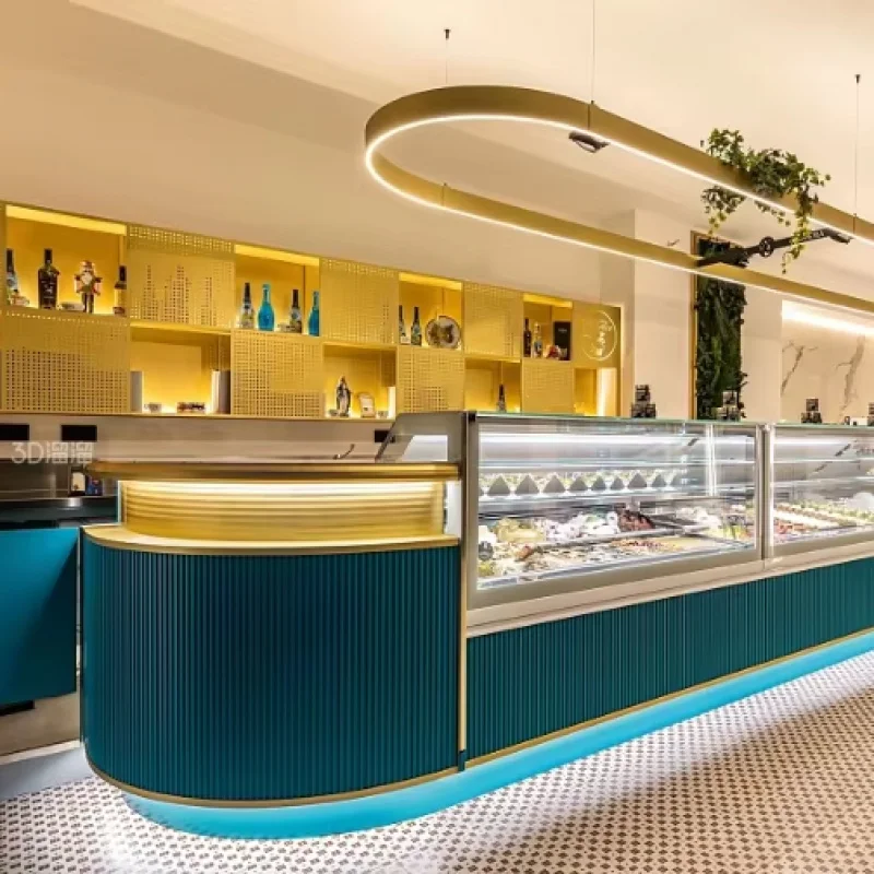 custom.Customized Luxury Modern Steel Interior Design Bakery Store New Retail Mall Display Counter LED Sh