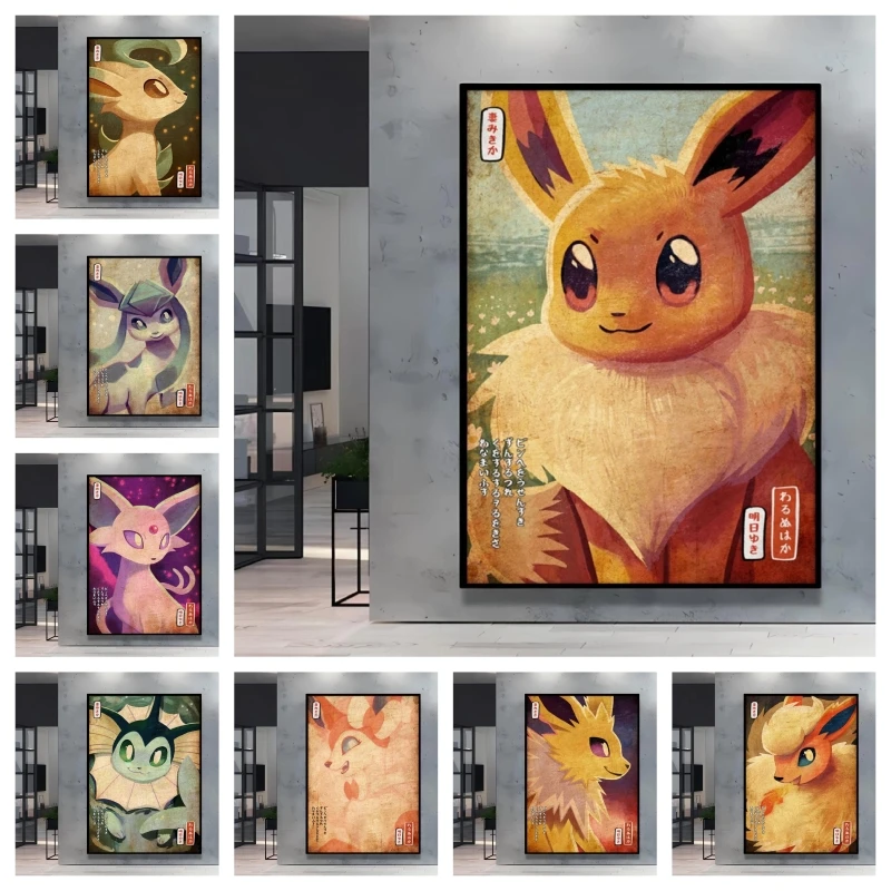 

Exquisite Pokemon Eevee and Eeveelutions Decorative Paintings - Blending Japanese Aesthetic Ideal Wall Art for Anime Fans' Rooms