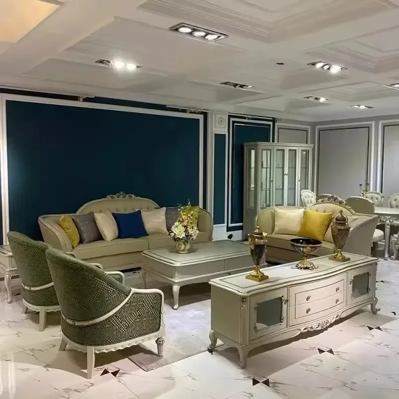 French simple court living room villa European leather art three-person sofa light luxury furniture combination set fully packag