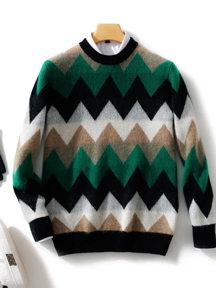 

Autumn and winter 100% Australian pure wool crew neck thickened loose knitted sweater youth casual cashmere backing sweater