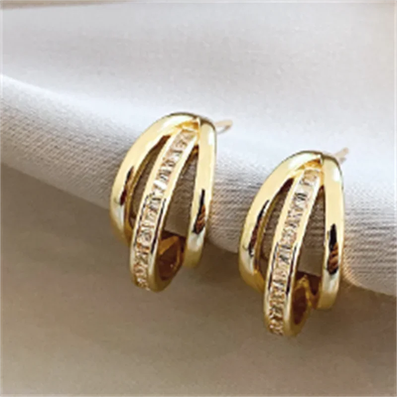 Niche Design Sense C-circle Three-layers Gold Color Temperament Earrings For Women Female Party Pendant Fashion Custom Jewelry