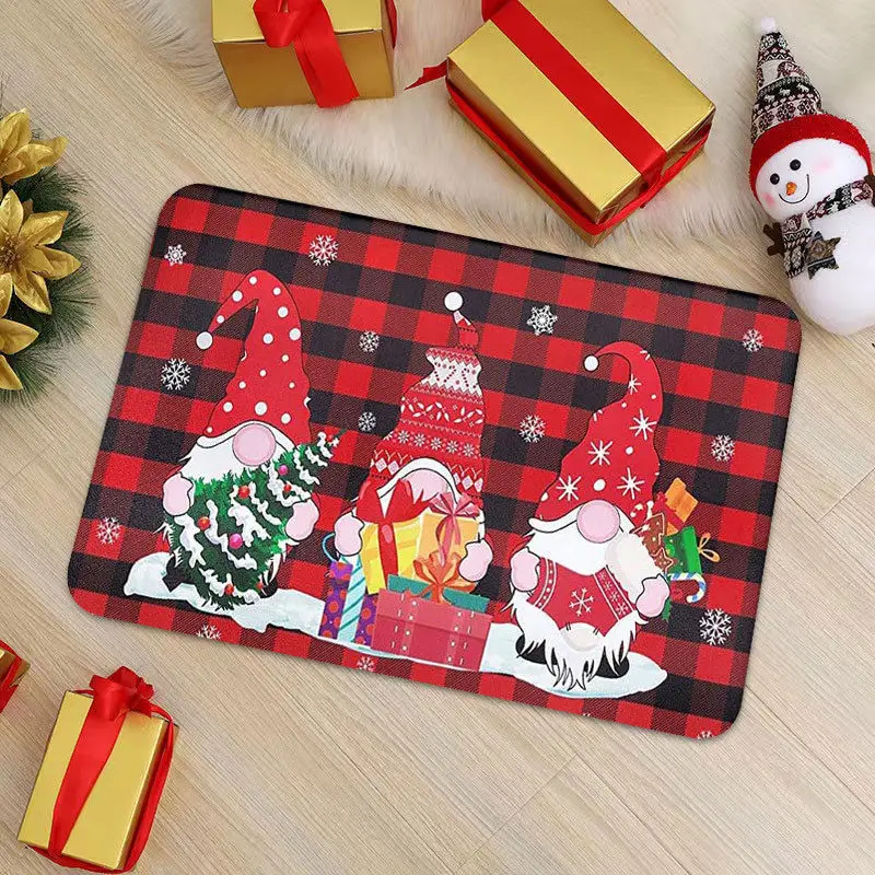 Christmas Gnome Buffalo Plaid Doormat Non Slip Dust Scraping Porch Entrance Mat Front Door Rug Holiday Decor Doormat коврик