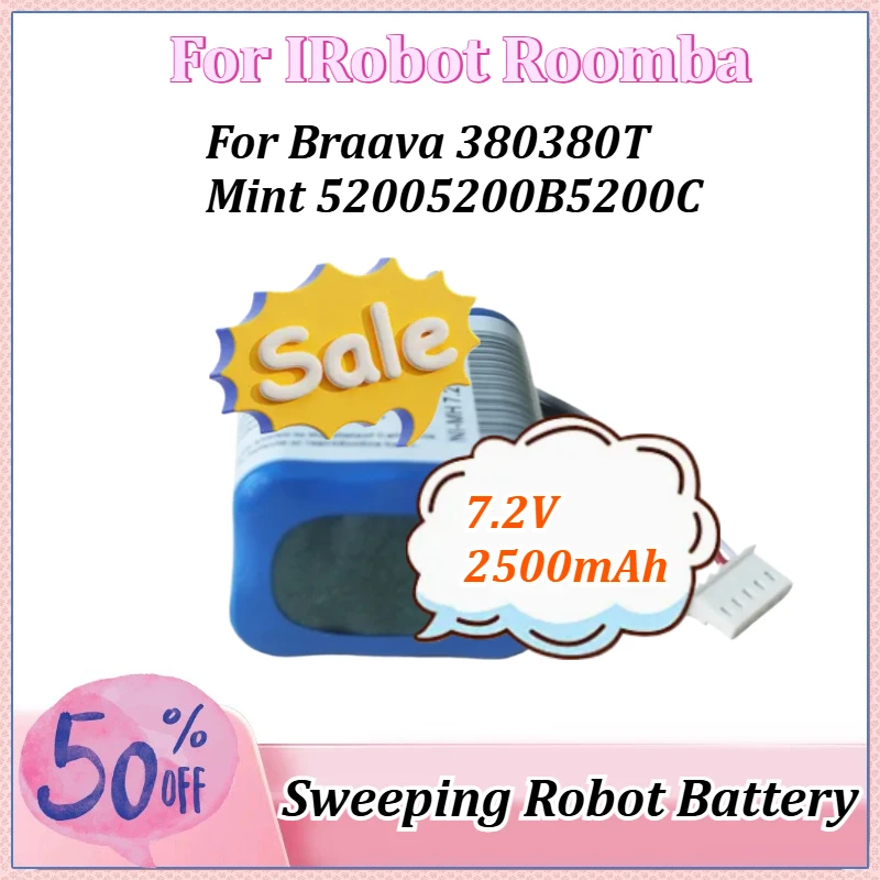 

Robot Vacuum Cleaner Battery 7.2V 2500mAh for IRobot Roomba for Braava 380 380T Mint 5200 5200B 5200C Ni-MH Rechargeable Battery