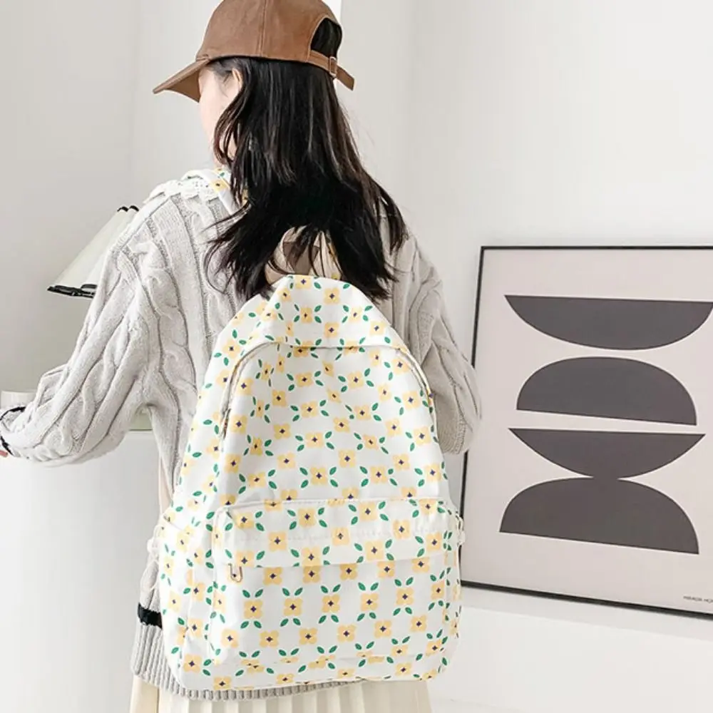 High Quality Fashion Students Backpack Aesthetic Nylon Floral School Bag Leisure Casual Shoulder Bag Textbook