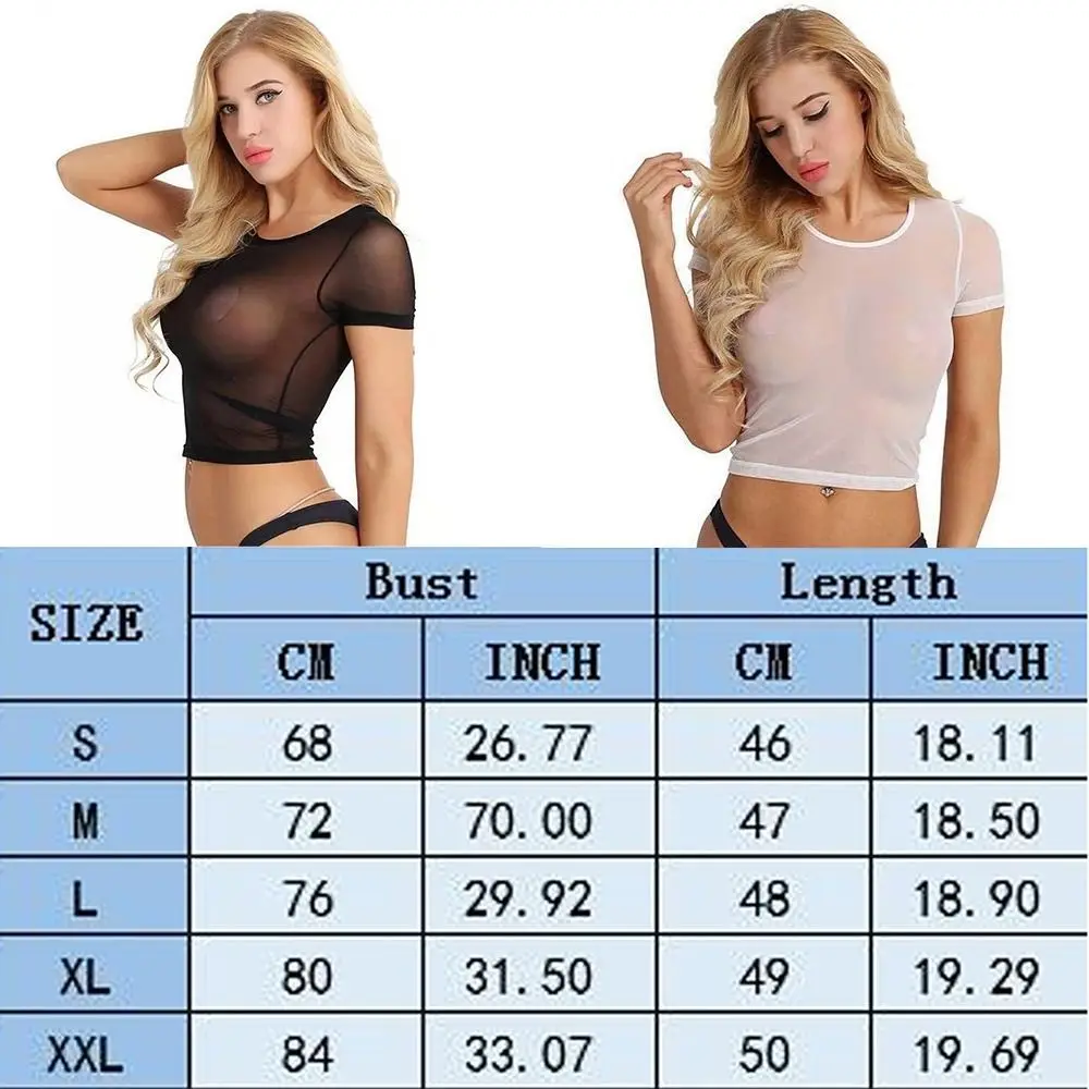 Chemise en Maille Transparente et Extensible pour Femme, Pyjama Court et Confortable à Col Ras du Cou