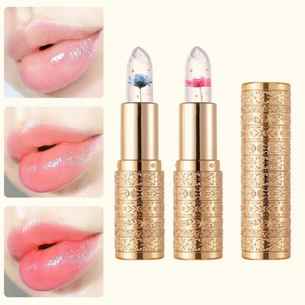 Lápiz labial de gelatina que cambia de Color, bálsamo labial de flor hidratante de larga duración, herramienta de maquillaje de brillo de labios mágico transparente rojo