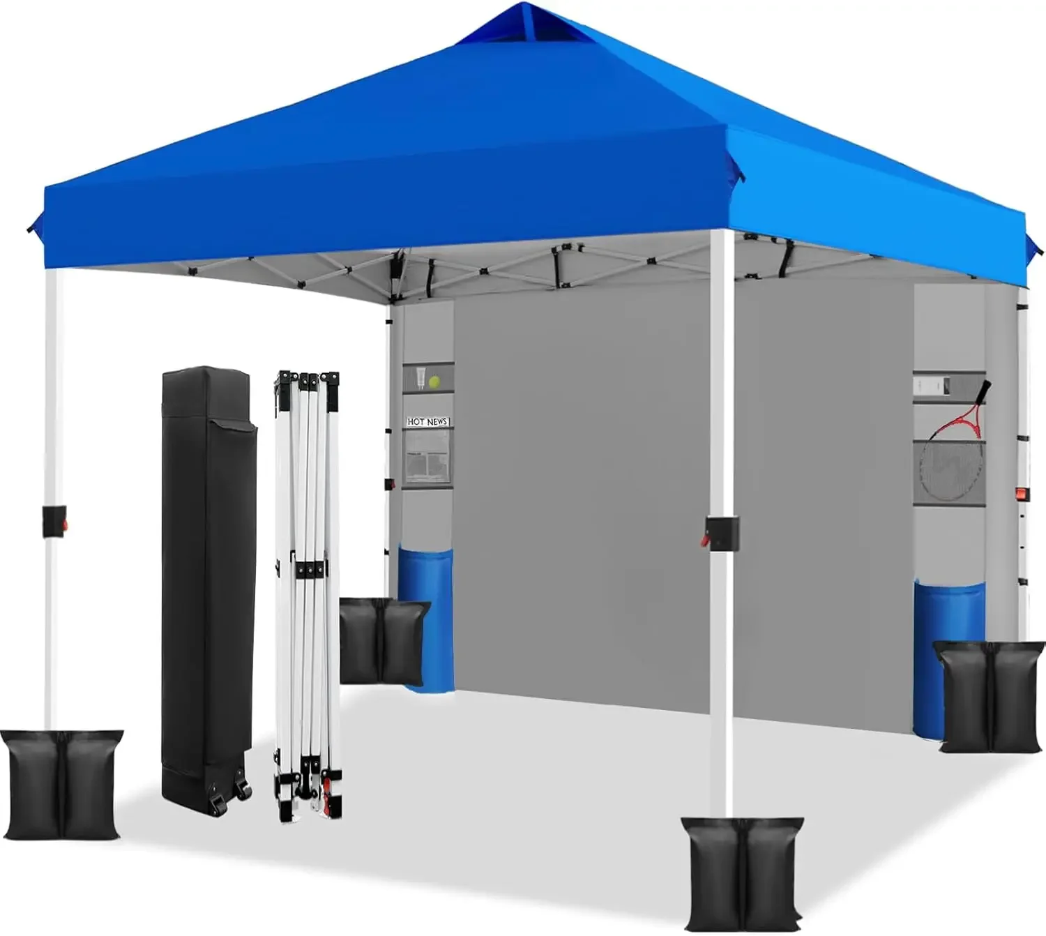 Barraca pop up dossel 10x10, configuração push-up de um botão, barraca pop up com 1 parede lateral e 6 bolsos, altura ajustável portátil instantâneo