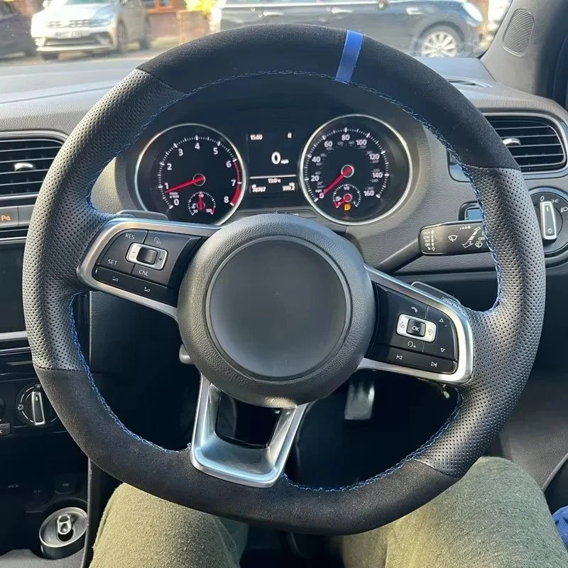 DIY Car Steering Wheel Cover Perforated leather Suede For Volkswagen Golf 7 GTI Golf R MK7 VW Polo GTI Scirocco 2015 2016 image 2