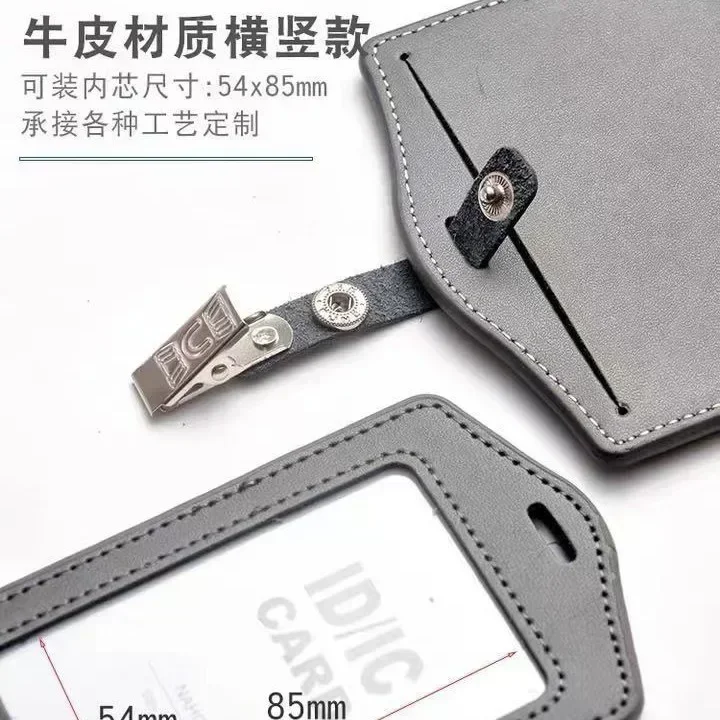 Horizontale verticale bus ID-kaarthouder Echt leer Verpleegkundige Werk ID-kaartenhouder Creditcardhouder Badgehouder Kaart beschermhoes