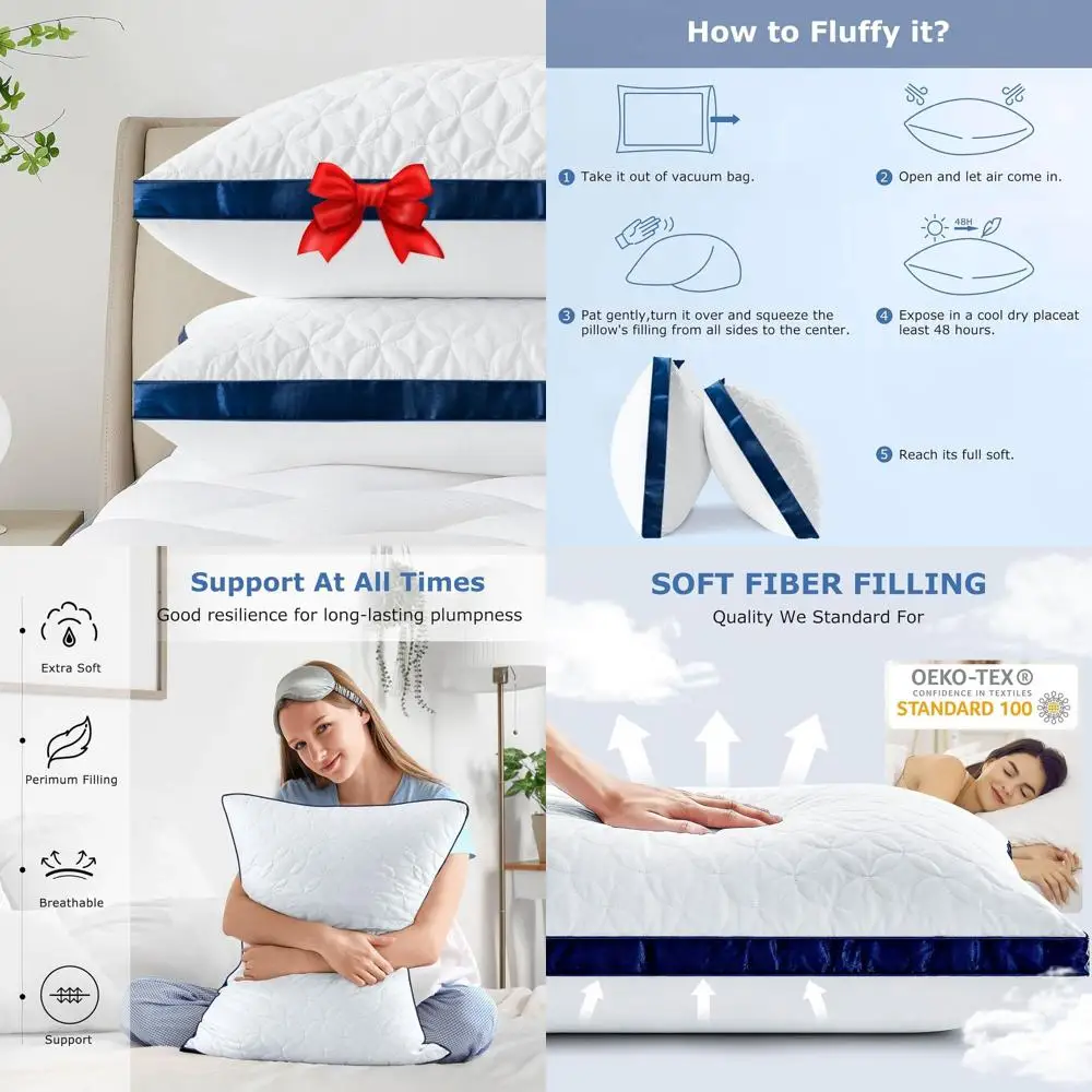 

King Size Cooling Pillows Set of 2 - Luxury Hotel Style for Comfortable Sleep, Ideal for Back, Stomach, and Side Sleepers, Machi