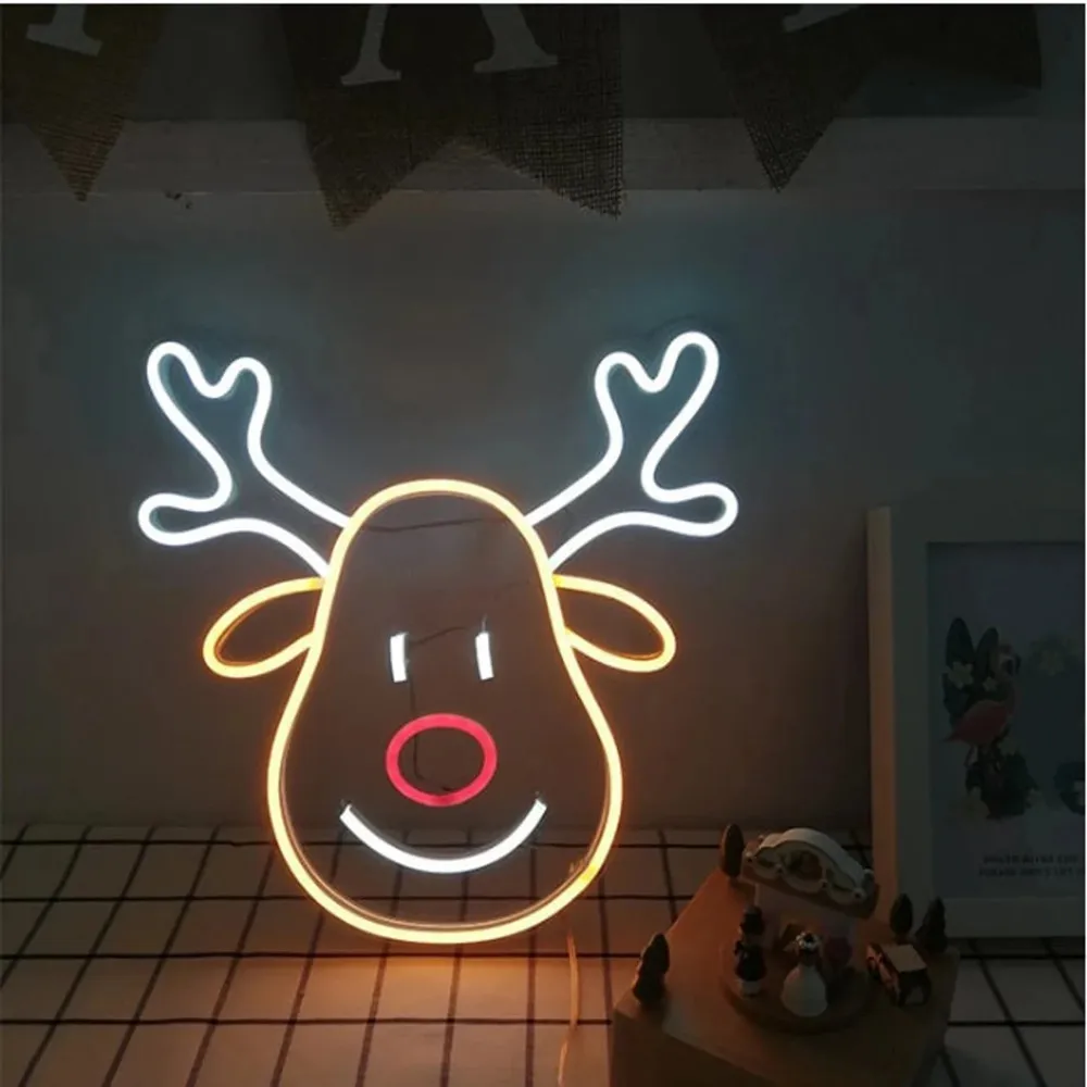 Avant-garde Neon Christmas Reindeer Neon Neon with Acrylic Plate Deer Neon Decoration Christmas Decoration Christmas Gift