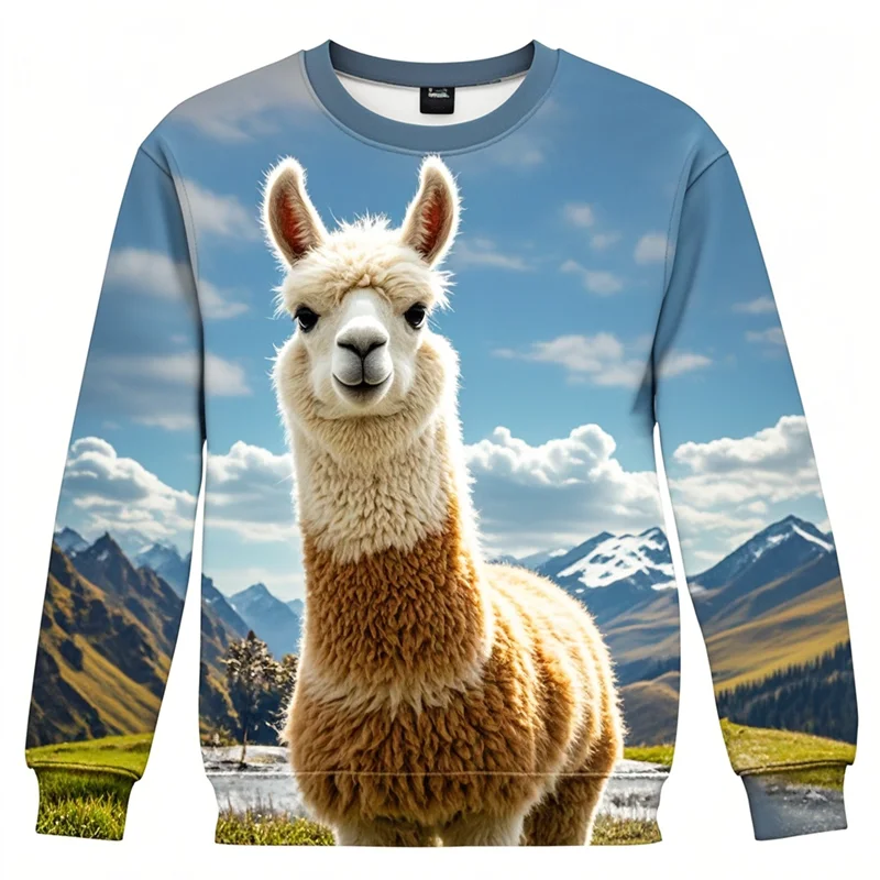 3D Print Alpaca Sweatshirt Men Women Fashion Funny Animal Graphic Pullovers Casual Round Neck Long Sleeve Hoodie Men Streetwear